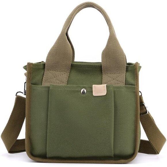 Green Canvas Tote Bag for Women Large Capacity Casual Crossbody Handbag - Picture 2 of 6